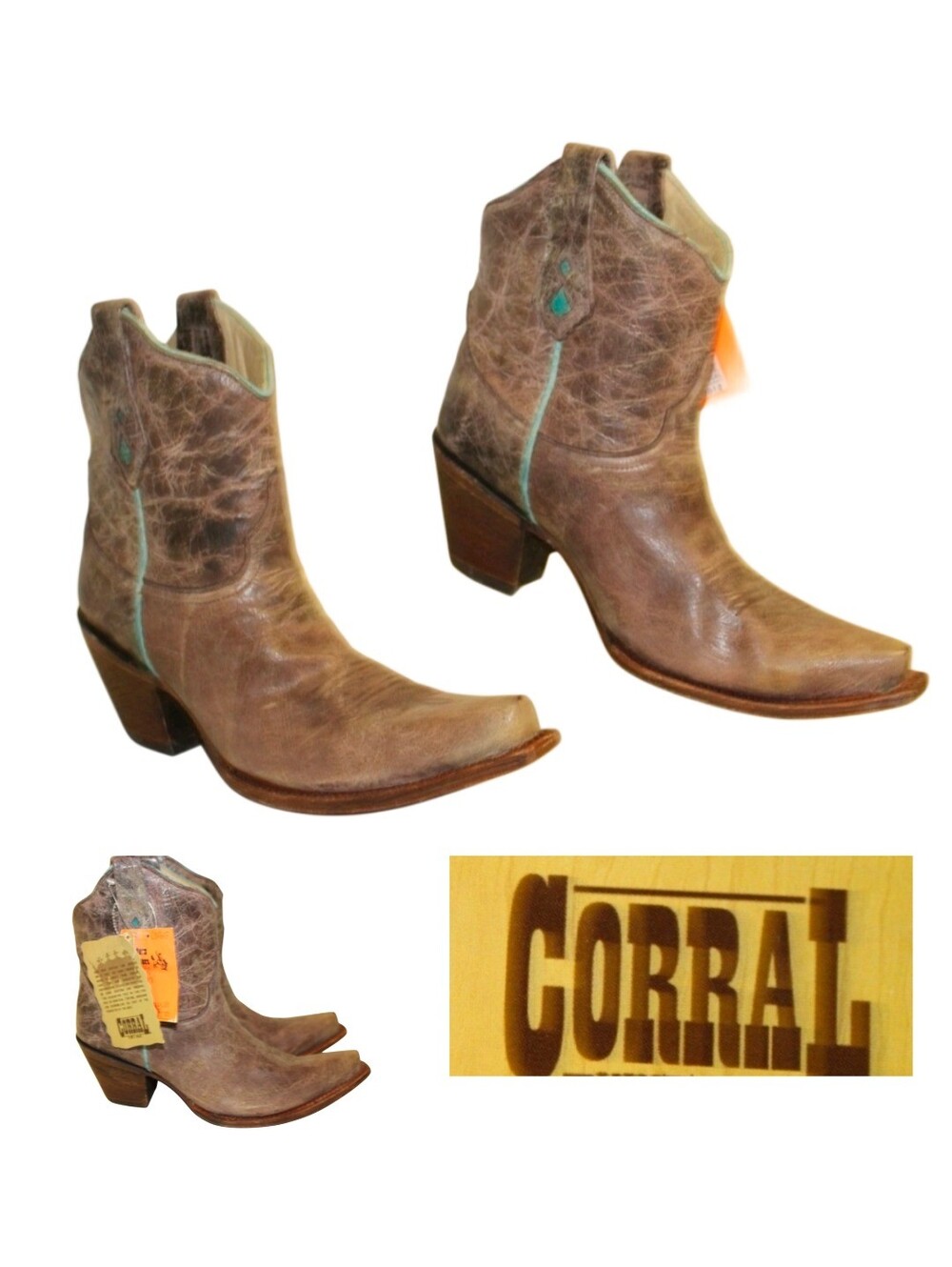 Corral NEW Distressed Leather Womens 9.5 M Snip Toe Short Western Boots